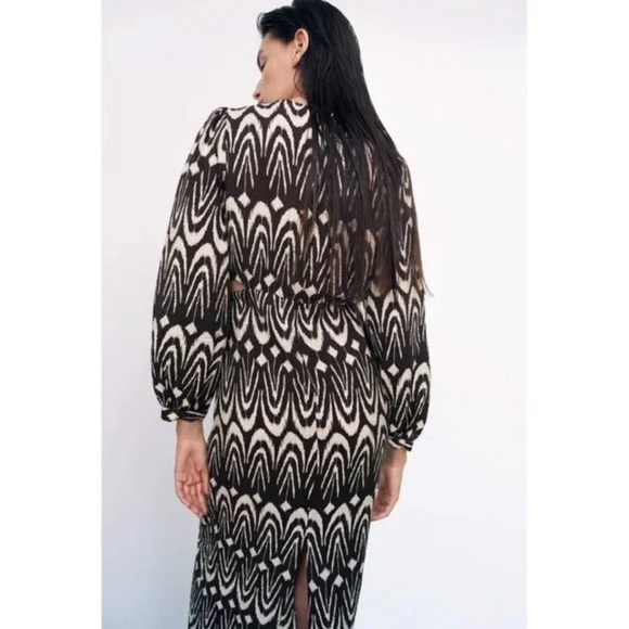 ZARA PRINTED CUT-OUT DETAIL MIDI DRESS - Picture 5 of 13